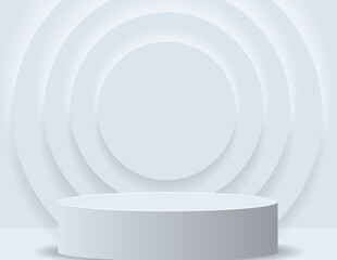 3D podium for product display And the background scene, minimalist style, white and gray tones, circular display stand, studio for product presentation.