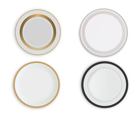 Dining plate set in colors, gold, black, grey, vector illustration
