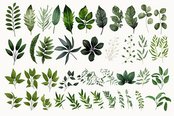 Fototapeta na wymiar Collection of greenery leaf plant forest herbs tropical leaves on white