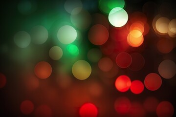 Green and red bokeh  on a dark background created with Generative AI technology
