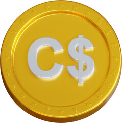 Golden Canadian dollar coin 3d render illustration