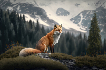 Fox in the alps forest
