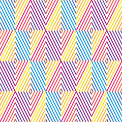 Colorful Linear Seamless Pattern. Vector Geometric Background with Lines and Rhombs. Abstract Mosaic Design
