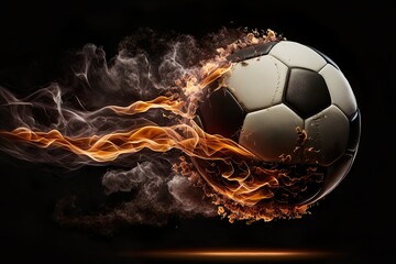 Naklejka premium Burning soccer ball. Generative AI