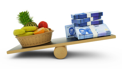 Inflation in Nigeria, Weighing Nigerian currency against foodstuffs, high cost of living, 3d rendering