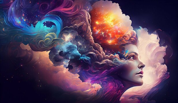 A Vivid Illustration of Colorful Thoughts emerging From a Woman's Mind Generative AI