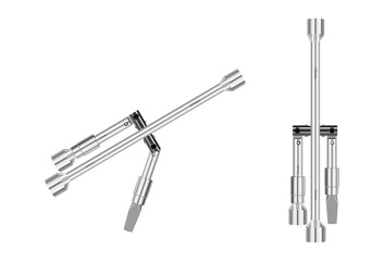 Foldable cross wrench, removing car nuts, vector illustration on white background
