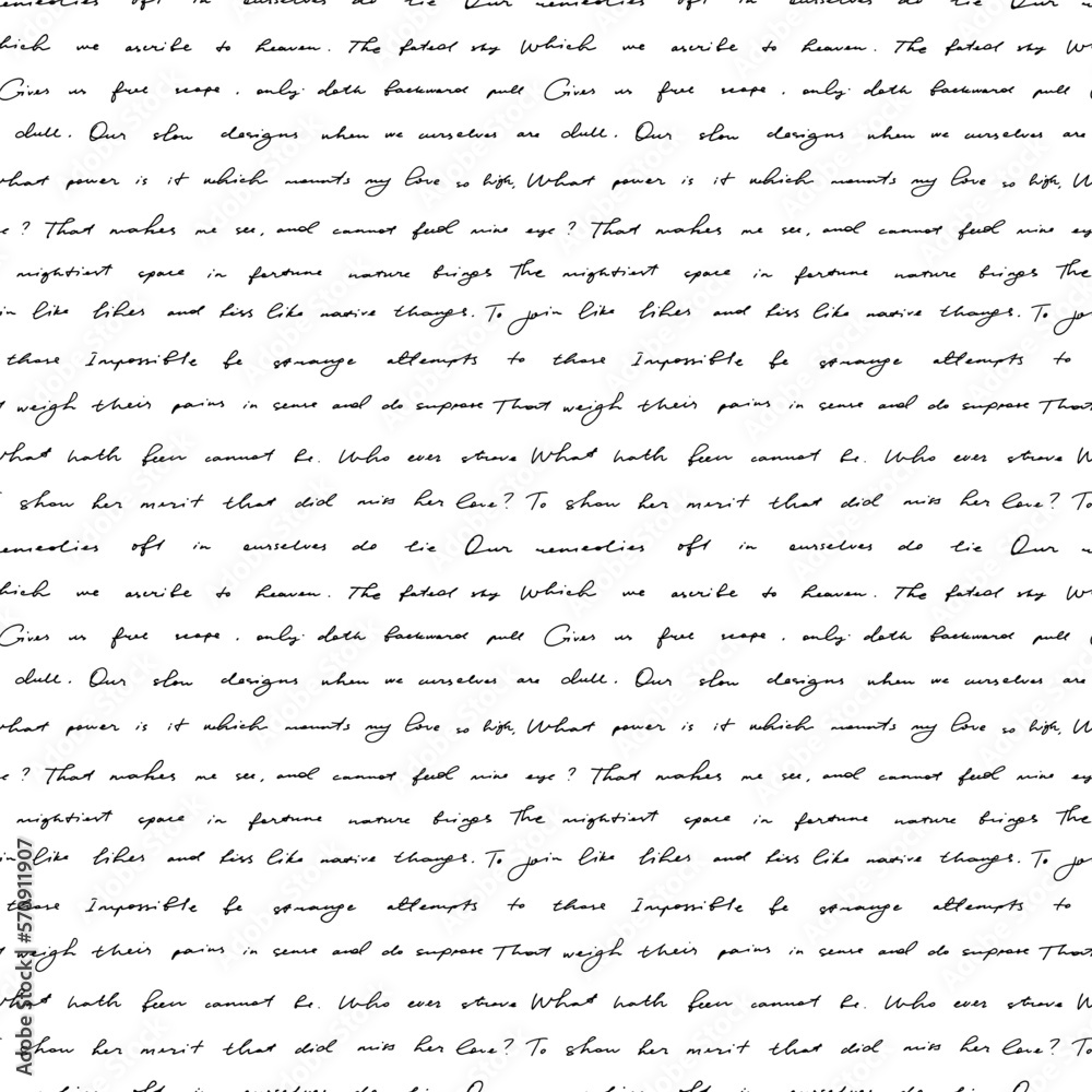 Fototapete handwritting poetry seamless pattern. unreadable hand-written poems in ink. vector calligraphy text 
