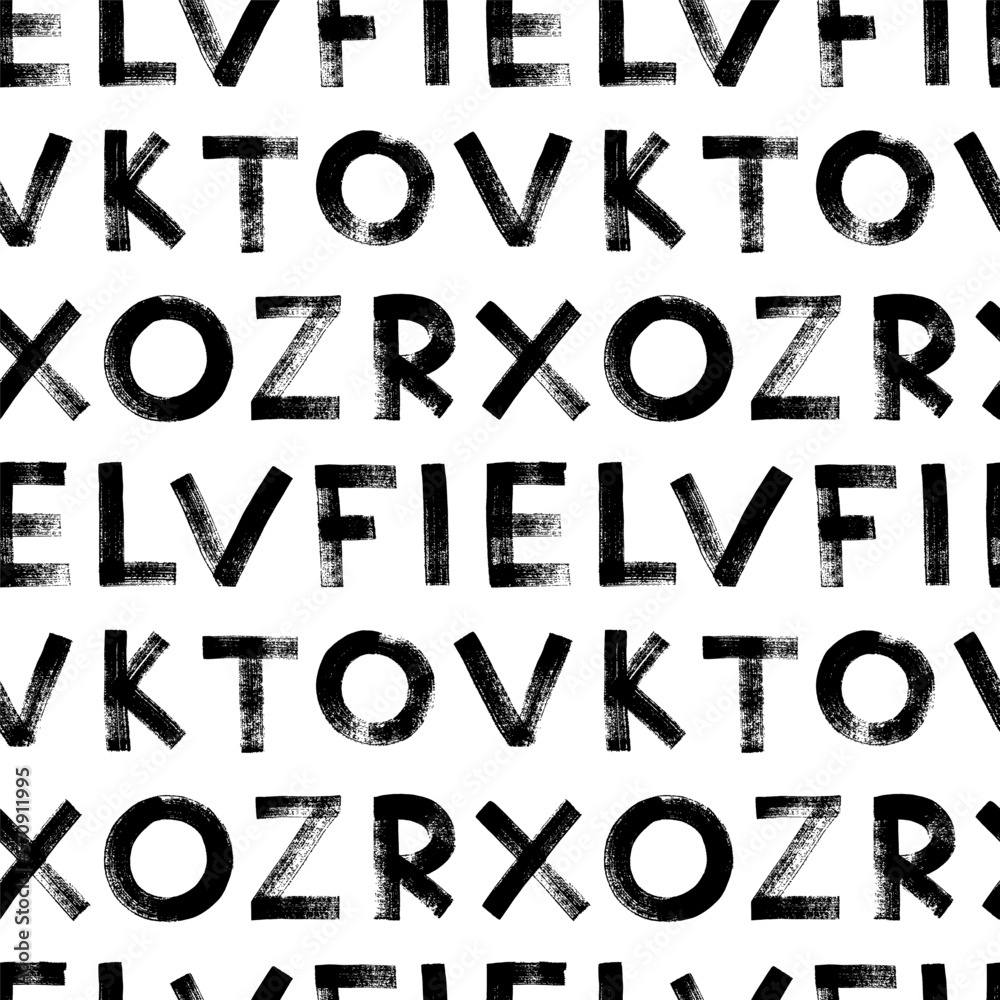 Fototapete alphabet letters seamless pattern. brush drawn grunge thick font. monochrome typography background i