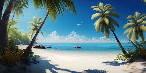 Tropical paradise beach scene, Generative AI