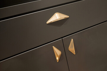 Gold Cabinet Hardware on Gray Cabinets - 570912963