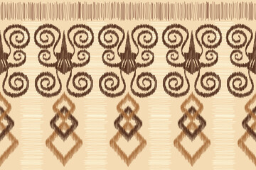 Ethnic Ikat fabric pattern geometric style.African Ikat embroidery Ethnic oriental pattern white brown cream background. Abstract,vector,illustration. For texture,clothing,wrapping,decoration,carpet.