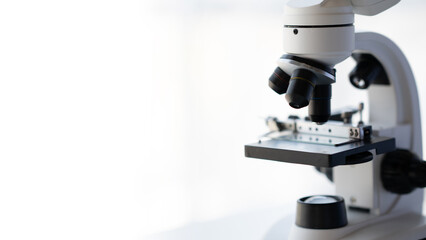 Close-up shot of Scientific Microscope in a Bright Modern Laboratory.