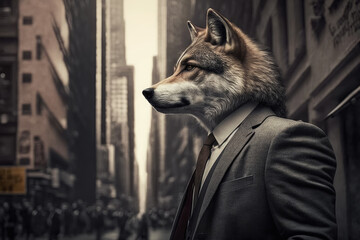 Wolf in wall street wearing suit