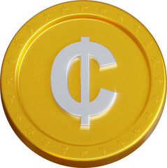 Golden Ghanaian cedi coin 3d render illustration