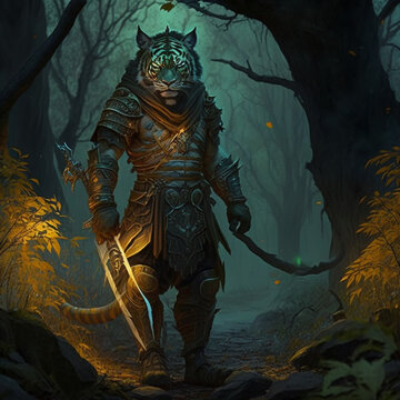 Tiger warrior in forest