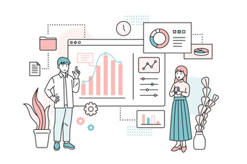 デジタルテクノロジーについて話し合う男女のイラスト