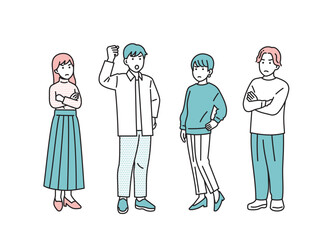 シンプルな男女のネガティブな立ち姿セット　イラスト素材