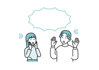 シンプルな男女のネガティブな立ち姿セット　イラスト素材