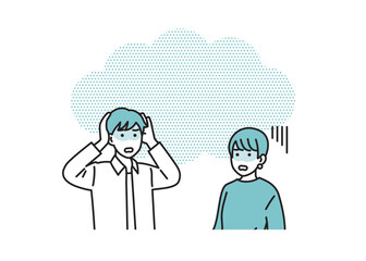 シンプルな男女のネガティブな立ち姿セット　イラスト素材