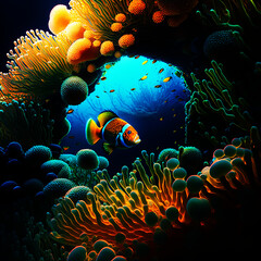 Fototapeta na wymiar Peixe Palhaço no recife de coral