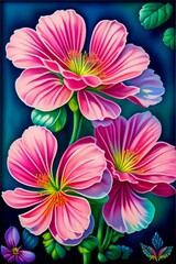 Pelargonium flower in a watercolor style with seamless background pattern, created with Generative AI technology