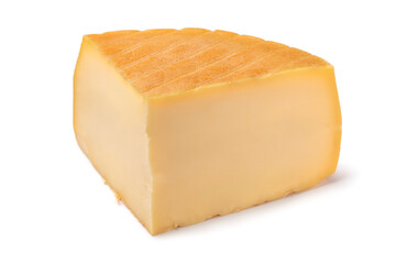 Piece of  Belgian Chimay a la biere cheese isolated on white background close up