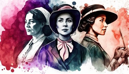 Women history month theme illustration ion watercolor style generative ai