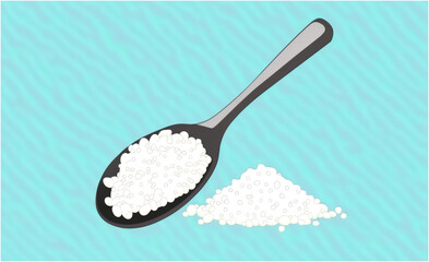 Sugar in Metal Spoon Illustration of Heap of Sugar in Cartoon Flat Style