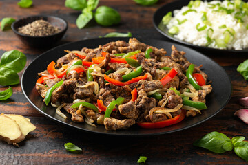 Crispy Salt and Pepper Beef with onion and bell peppers