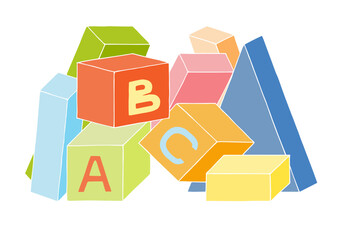 Children's multi-colored cubes with ABC. Freehand drawing. Doodle. Hand Drawn. Outline.	