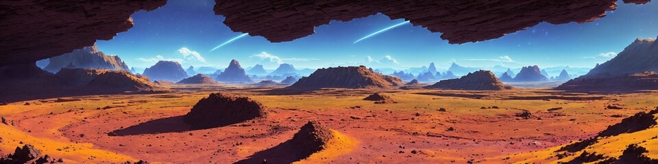 Alien, background, canyon, landscape, terrain,  16k, 4k, 8k, long, AI.