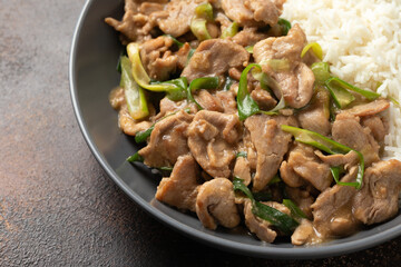 Chinese stir fry pork with ginger sauce, garlic and spring onion. Asian food