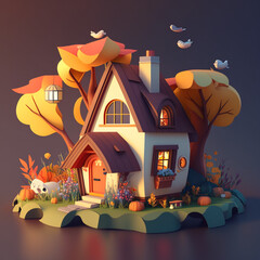 Cute cartoonish Halloween house illustration