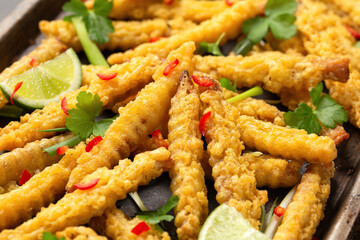 Fried Vegan jackfruit and oyster prawns in crispy batter
