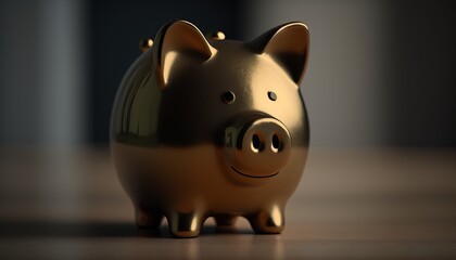 a golden piggy bank on an out-of-focus background, saving concept, generative ai