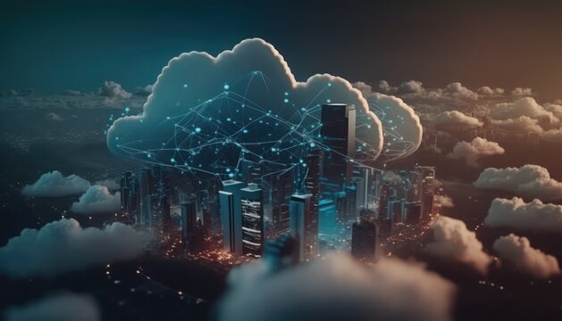 Cloud computing concept, smart city wireless internet, generative ai
