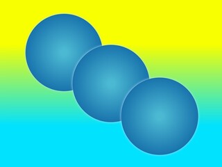 Illustration of three combined blue sphere circles with light white shadows around the edges, on a light yellow blue abstract gradient background.