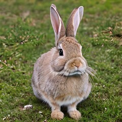 Fototapeta premium Cute rabbit, pet, beautiful bunny on grass ai Generated, generative AI, CGI graphics
