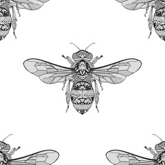 Seamless lace ornament. bees. Vector illustration
