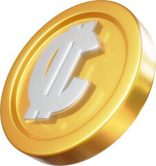 Golden Costa Rican colon coin 3d render illustration