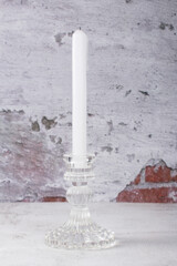 High glass candle holder for long candles. in vintage style.