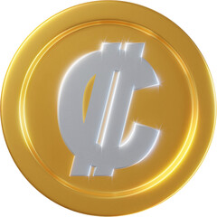 Golden Costa Rican colon coin 3d render illustration