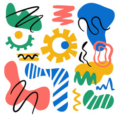ABSTRACT FORMS Contemporary Folk Doodle Sketch Modern African Hand Drawn Flat Shapes For Fabric Print Line Background Textile Matisse Style Creative Art Cloth