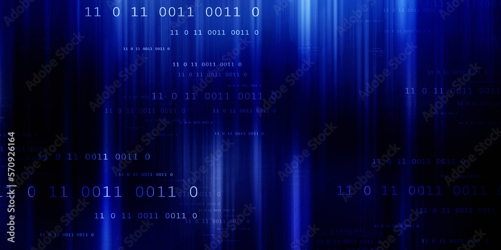 Poster 2d illustration abstract digital binary data on computer screen