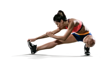Gordijnen Beautiful woman at the gym doing fitness exercises. Sports transparent background.  © vitaliy_melnik