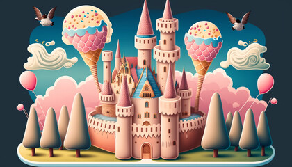 Illustration for a children's book sweet castle land background