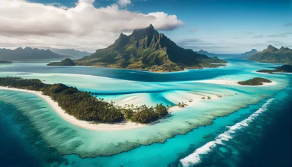 Foto op Plexiglas Bora bora aerial view, tahiti french polynesia, generative ai © TheGoldTiger