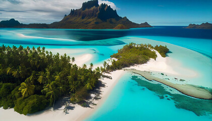 Bora bora aerial view, tahiti french polynesia, generative ai