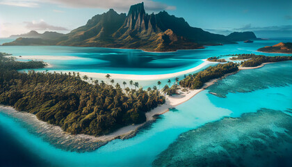 Fototapeta premium Bora bora aerial view, tahiti french polynesia, generative ai